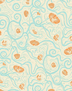 Cream Aqua Orange Seashell Swirls Rug