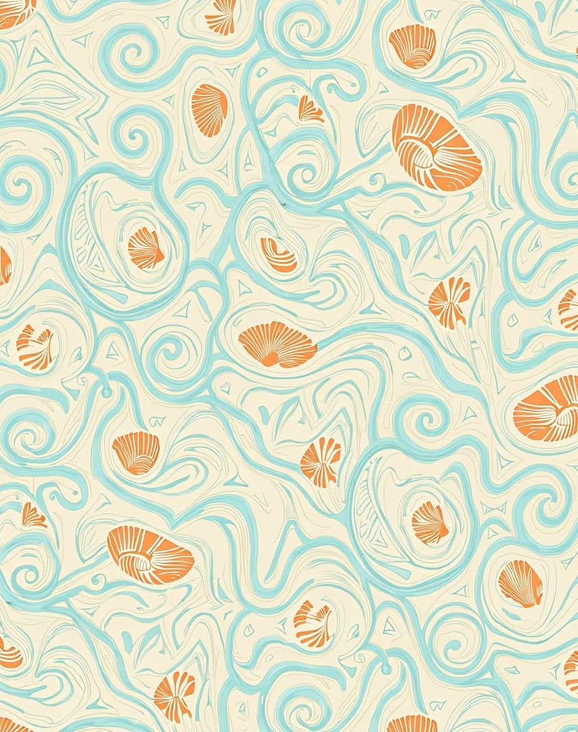 Cream Aqua Orange Seashell Swirls Rug