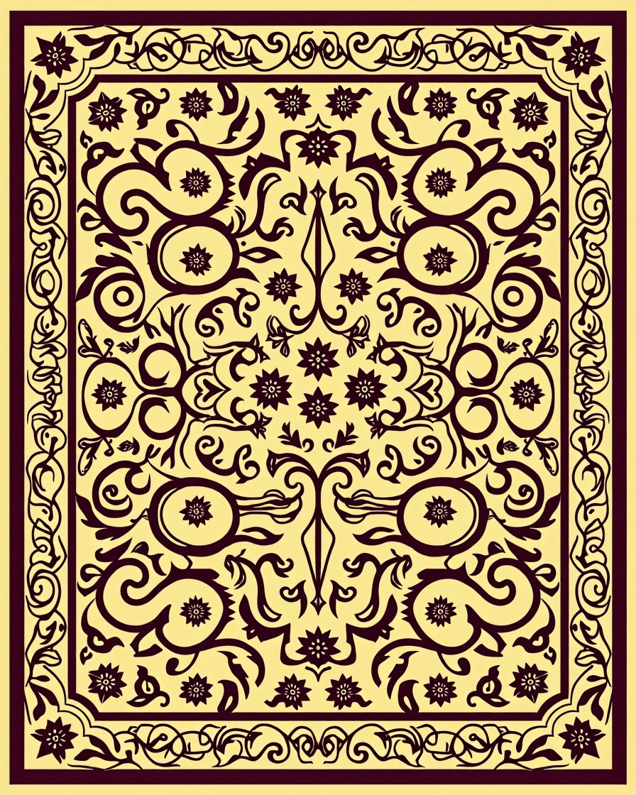 Earthy Golden Scrollwork Floral Rug