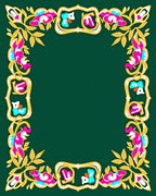 Golden Emerald Floral Frame Rug