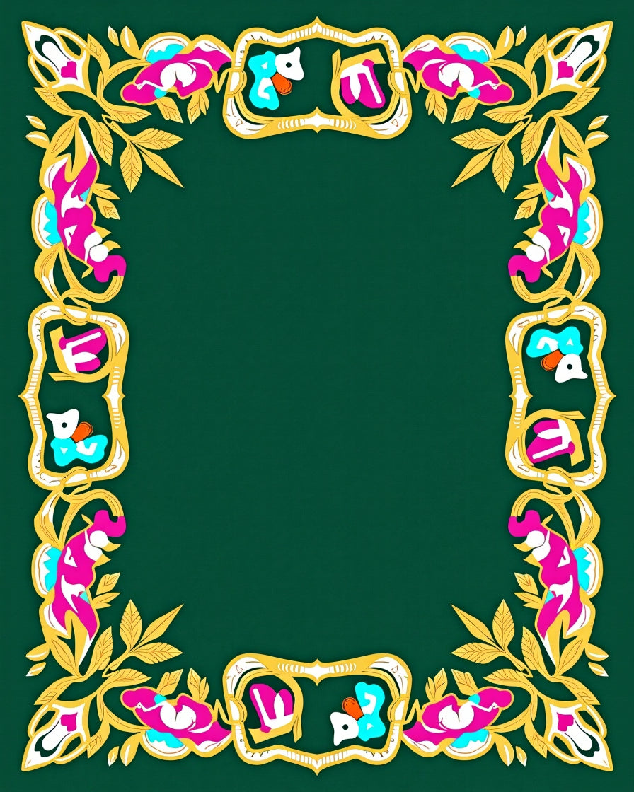 Golden Emerald Floral Frame Rug