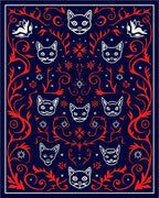 Navy Red White Cat Collage Rug