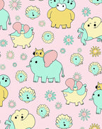 Whimsical Pink Elephant Flower Garden Rug