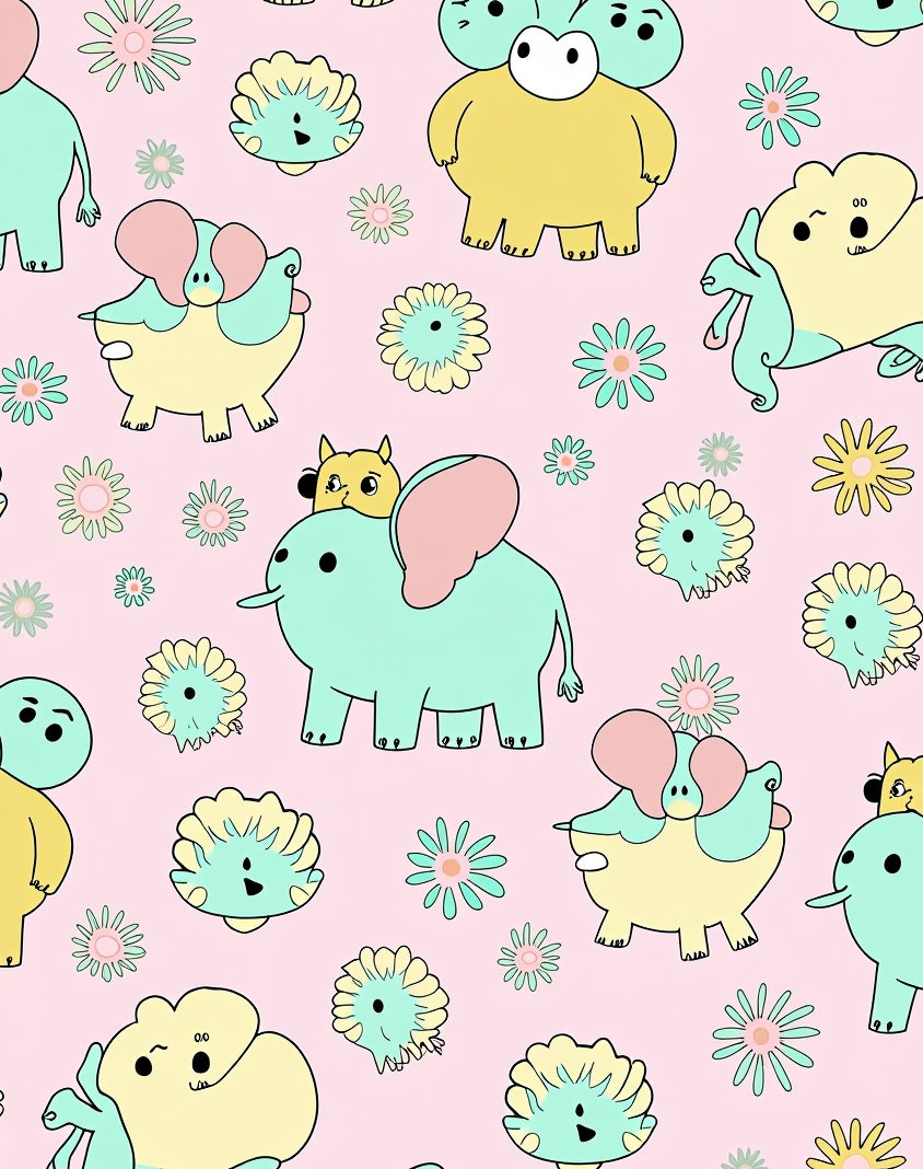 Whimsical Pink Elephant Flower Garden Rug