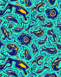 Surreal Teal Blue Yellow Fish Swirl Rug