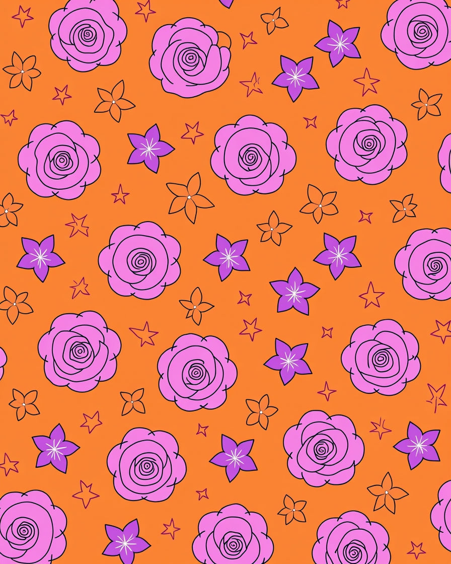 Pink Floral Blooms Orange Background Rug