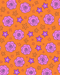 Pink Floral Blooms Orange Background Rug