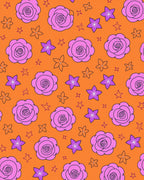 Pink Floral Blooms Orange Background Rug