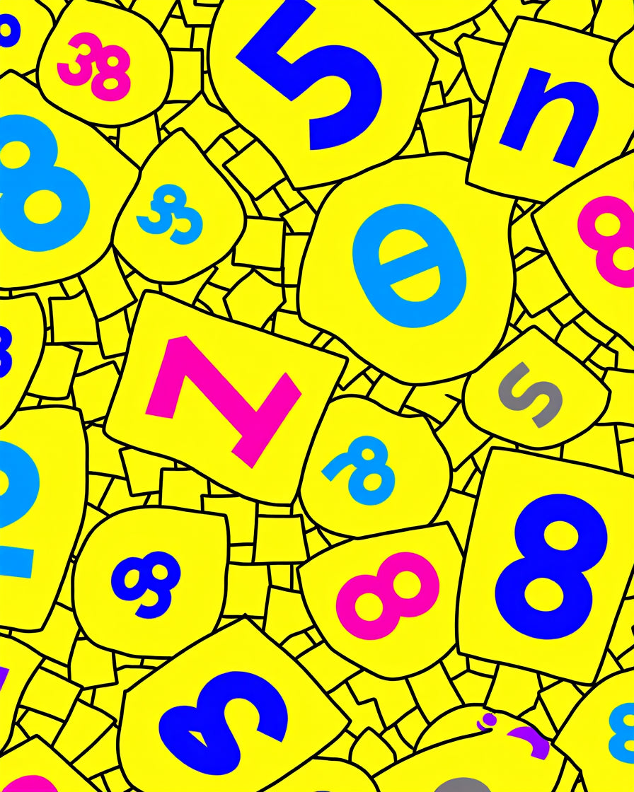Vibrant Yellow Abstract Number Collage Rug