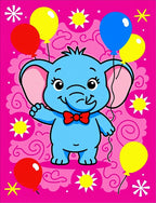 Blue Elephant with Colorful Balloons on Pink Rug