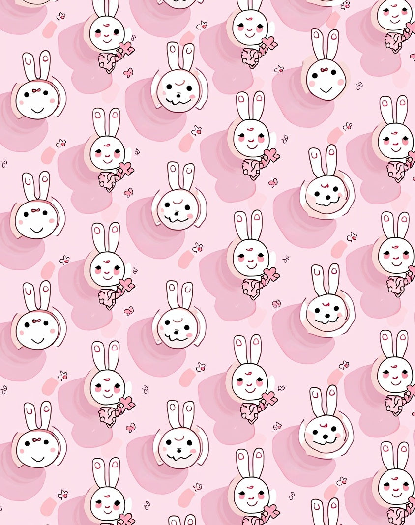 Sweet Pink Kawaii Bunny Hearts Border Rug