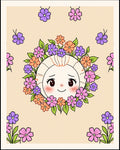 Sunny Face Floral Garland Round Rug