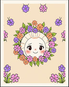 Sunny Face Floral Garland Round Rug