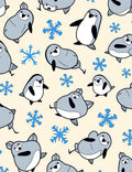 Cute Gray Penguins Blue Snowflakes Rug