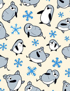 Cute Gray Penguins Blue Snowflakes Rug