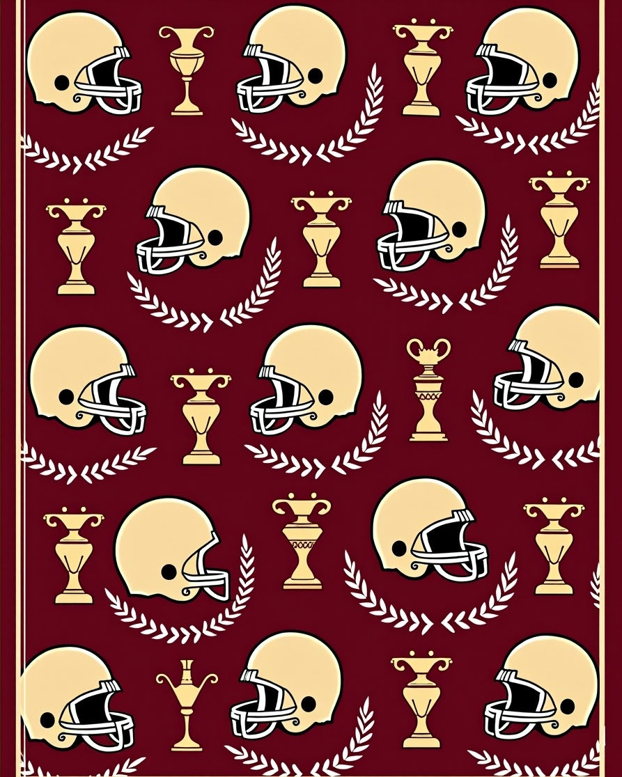 Maroon Gold Helmet Trophy Laurel Wreath Rug
