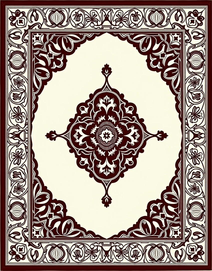 Deep Red Ornamental Centerpiece Arabesque Rug