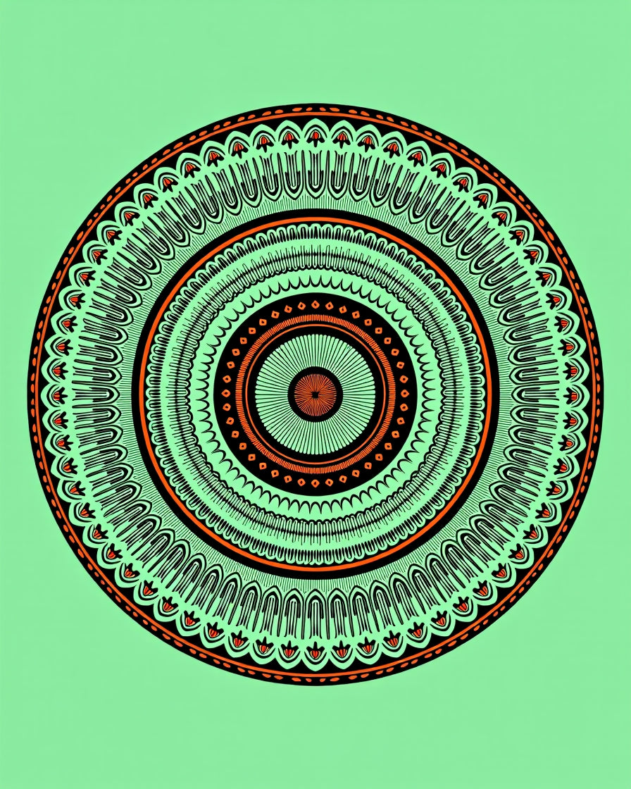 Emerald Orange Concentric Mandala Aura Rug