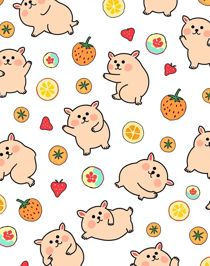 Cute Hamsters and Sweet Fruit Medley Rug