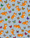 Playful Orange Cats Butterflies Gray Rug