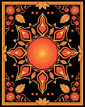 Fiery Orange Yellow Central Sun Medallion Rug