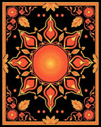Fiery Orange Yellow Central Sun Medallion Rug