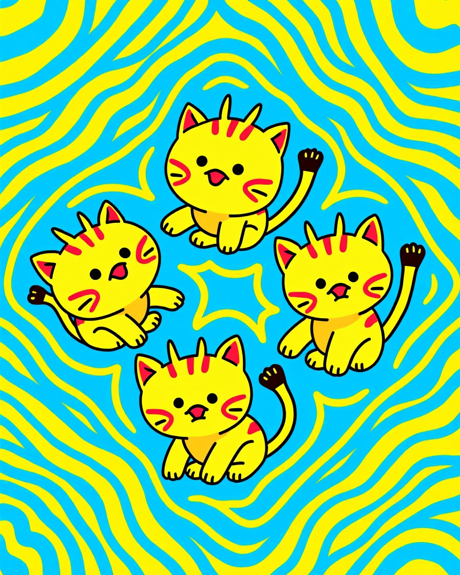 Cute Yellow Kitties Blue Swirls Rug