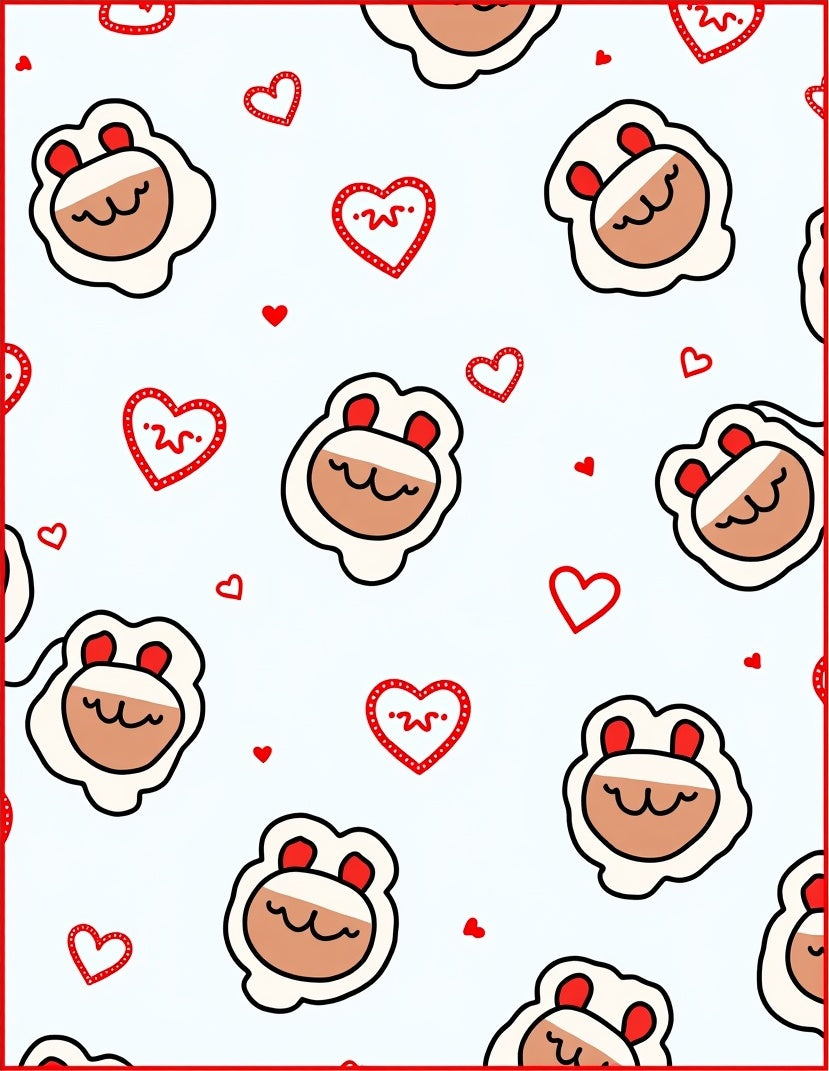 Cute Sheep Hearts Red Border Rug