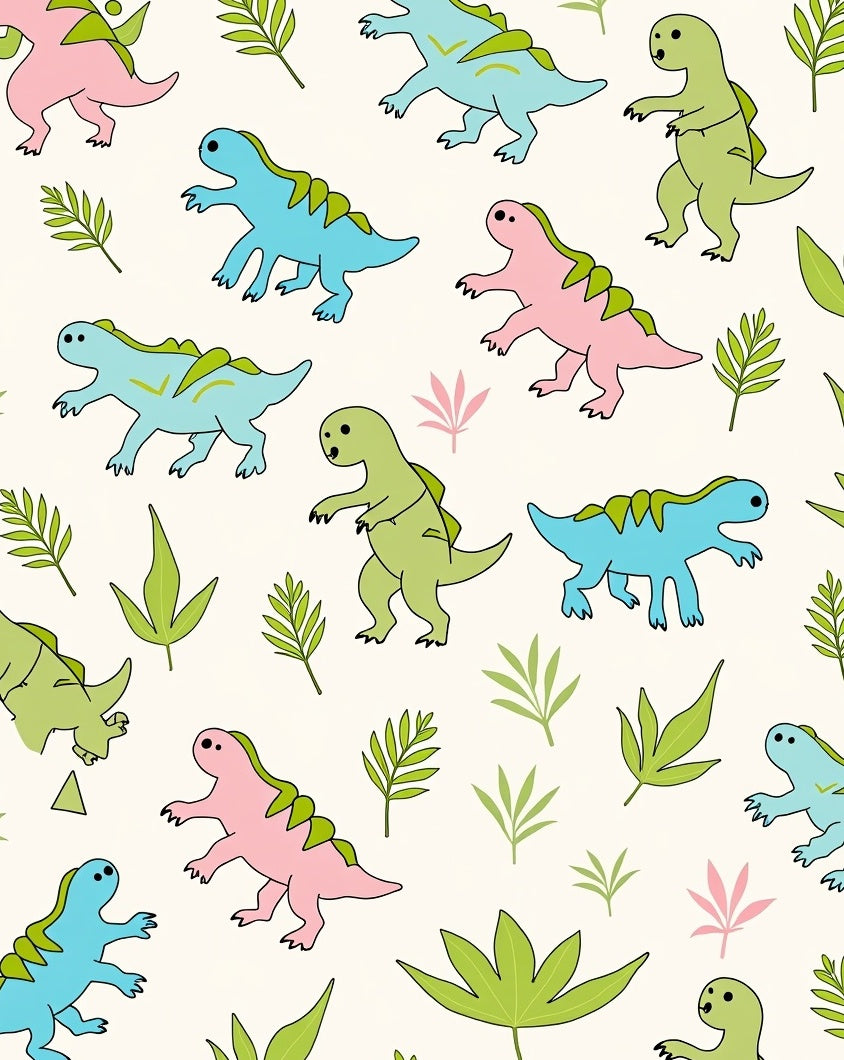 Playful Dinosaur Leafy Pastel Trio Rug