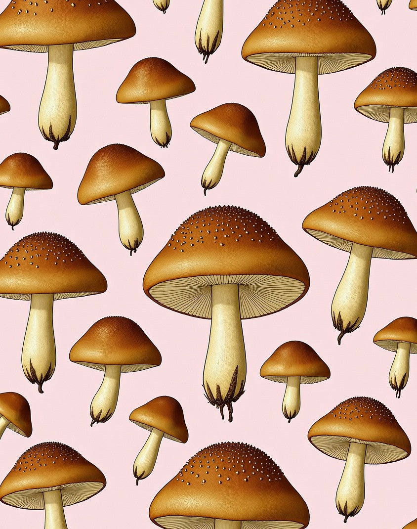 Brown Mushroom Botanical Illustration Background Rug