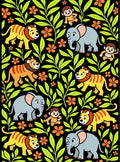 Jungle Animals Green Leaf Orange Flower Rug