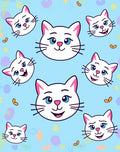 Whimsical White Cat Faces Blue Background Rug
