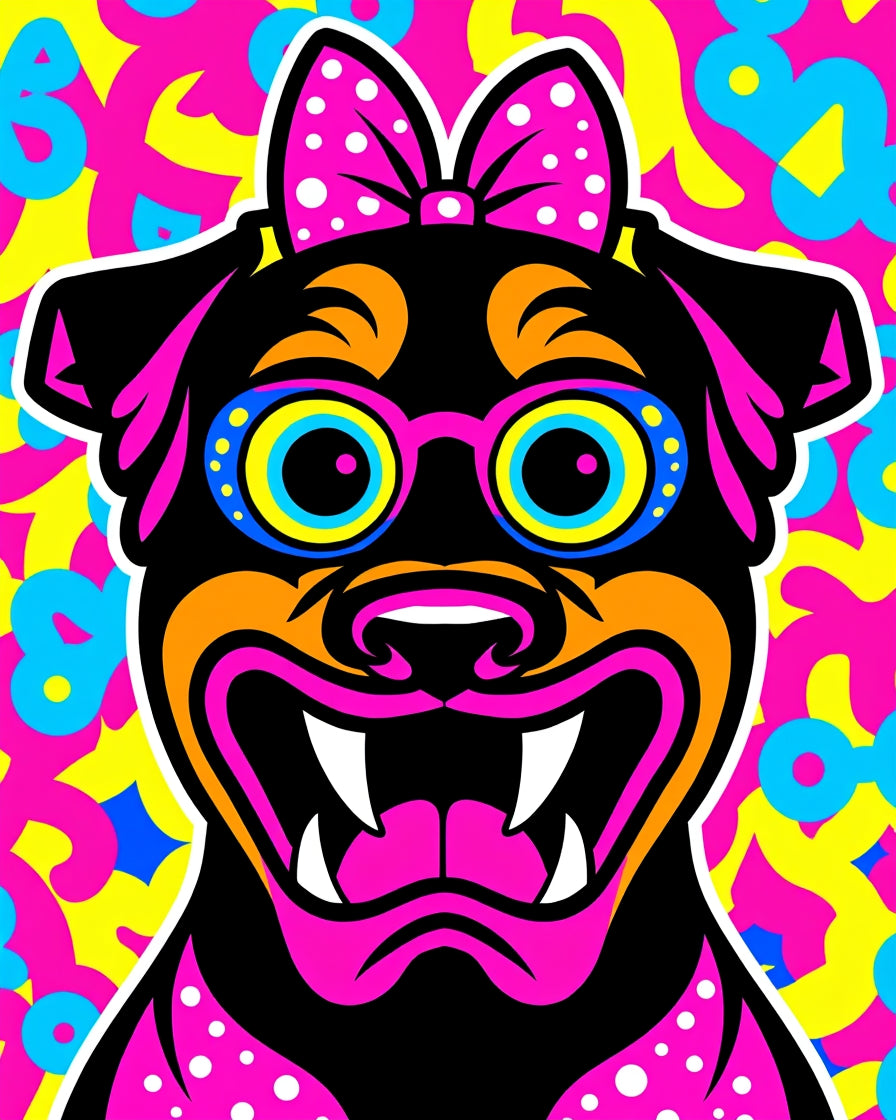 Vibrant Pop Art Dog Polka Dot Bow Rug