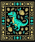 Turquoise Dinosaur Yellow Pineapple Border Rug