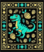Turquoise Dinosaur Yellow Pineapple Border Rug