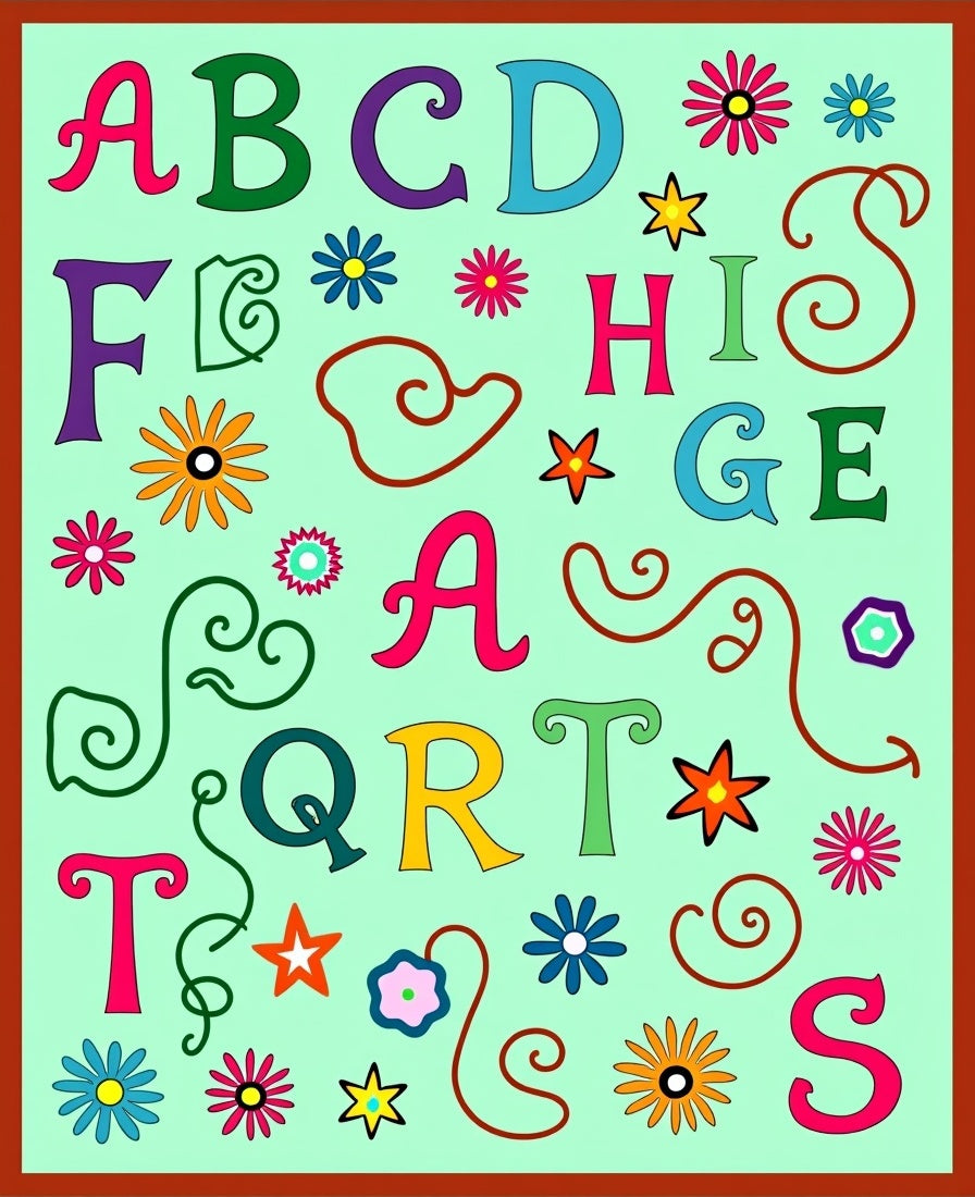 Alphabet Swirl Flowers Colorful Rug