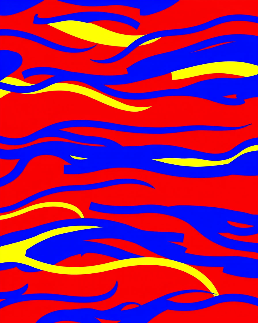 Bold Red Blue Yellow Swirl Rug
