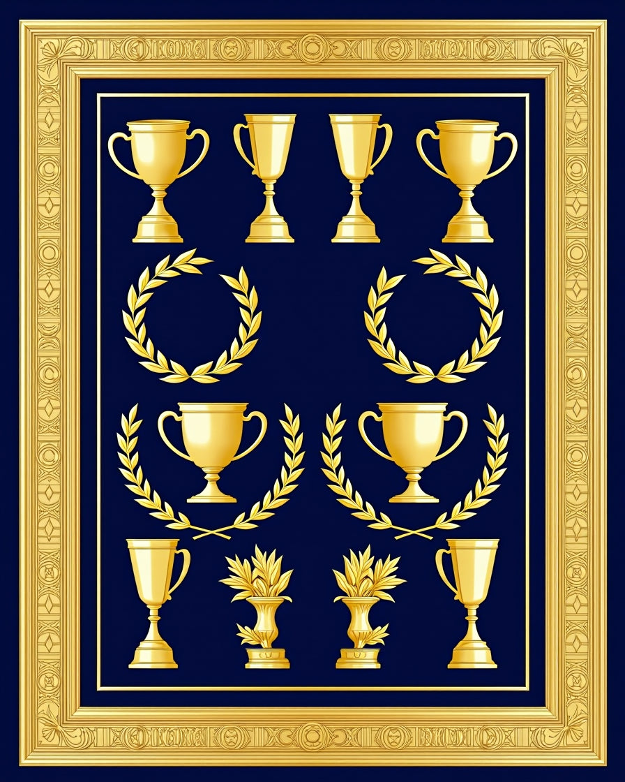 Gold Trophies Laurel Wreaths Navy Rug