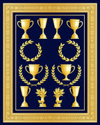 Gold Trophies Laurel Wreaths Navy Rug
