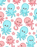 Cute Blue and Pink Octopus Stars Rug