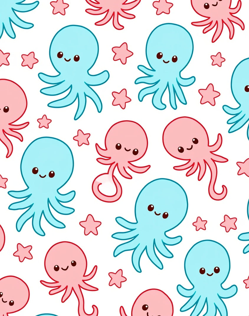 Cute Blue and Pink Octopus Stars Rug