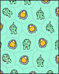 Whimsical Green Creatures Yellow Blooms Rug