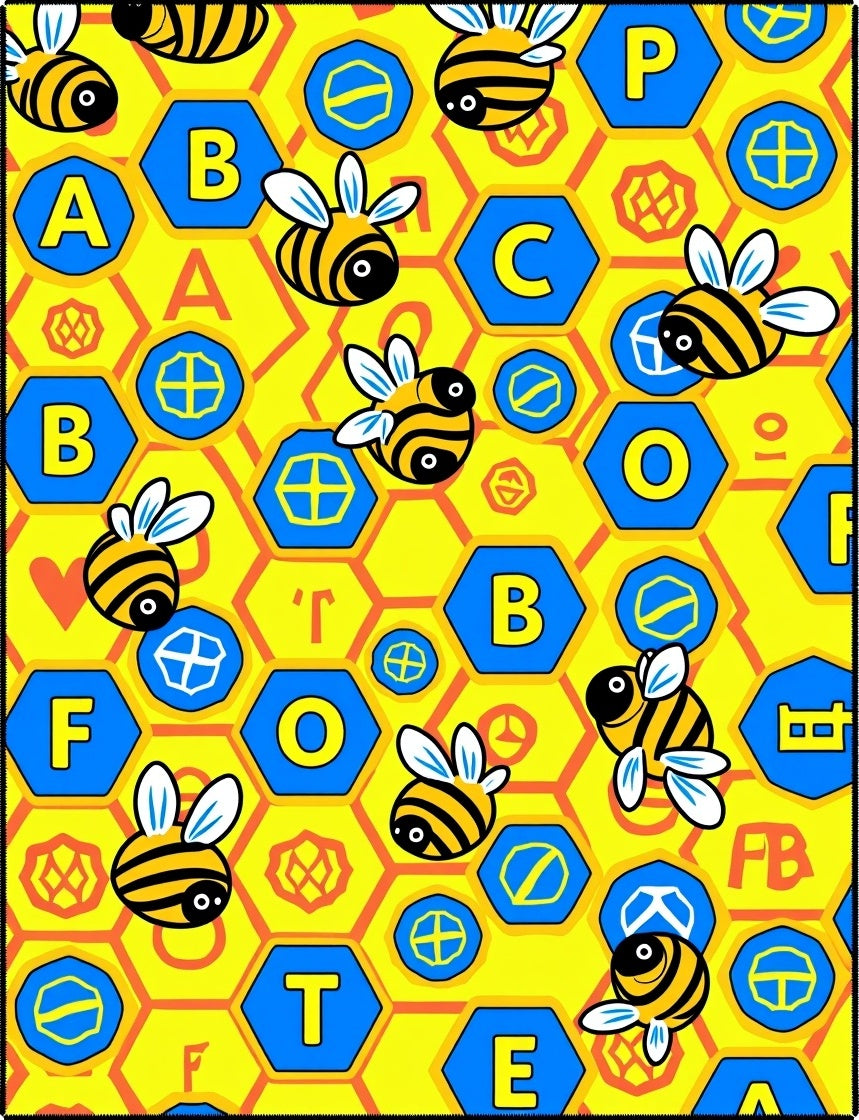 Whimsical Bees and Honeycomb Alphabet Rug