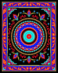 Vibrant Red Blue Medallion Floral Border Rug