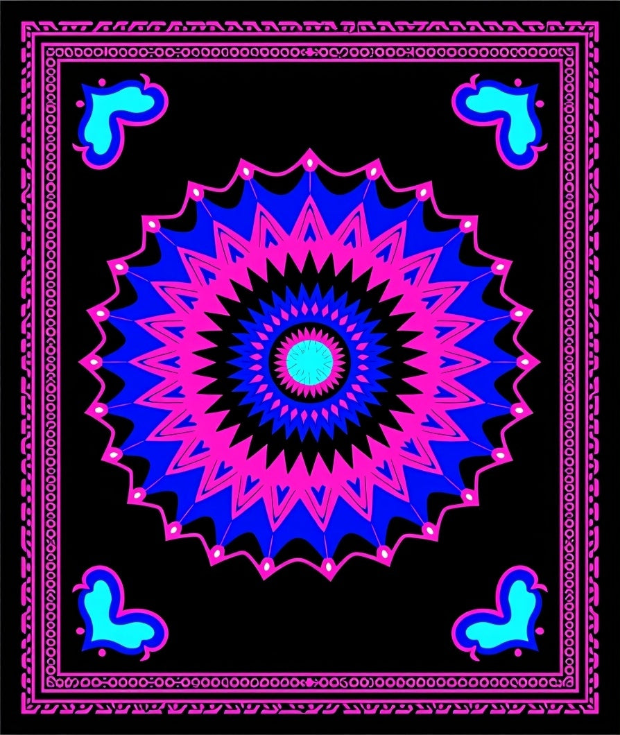 Vibrant Pink Blue Starburst Medallion Rug