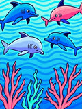 Playful Dolphins and Coral Reef Rug