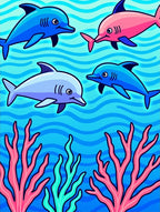 Playful Dolphins and Coral Reef Rug