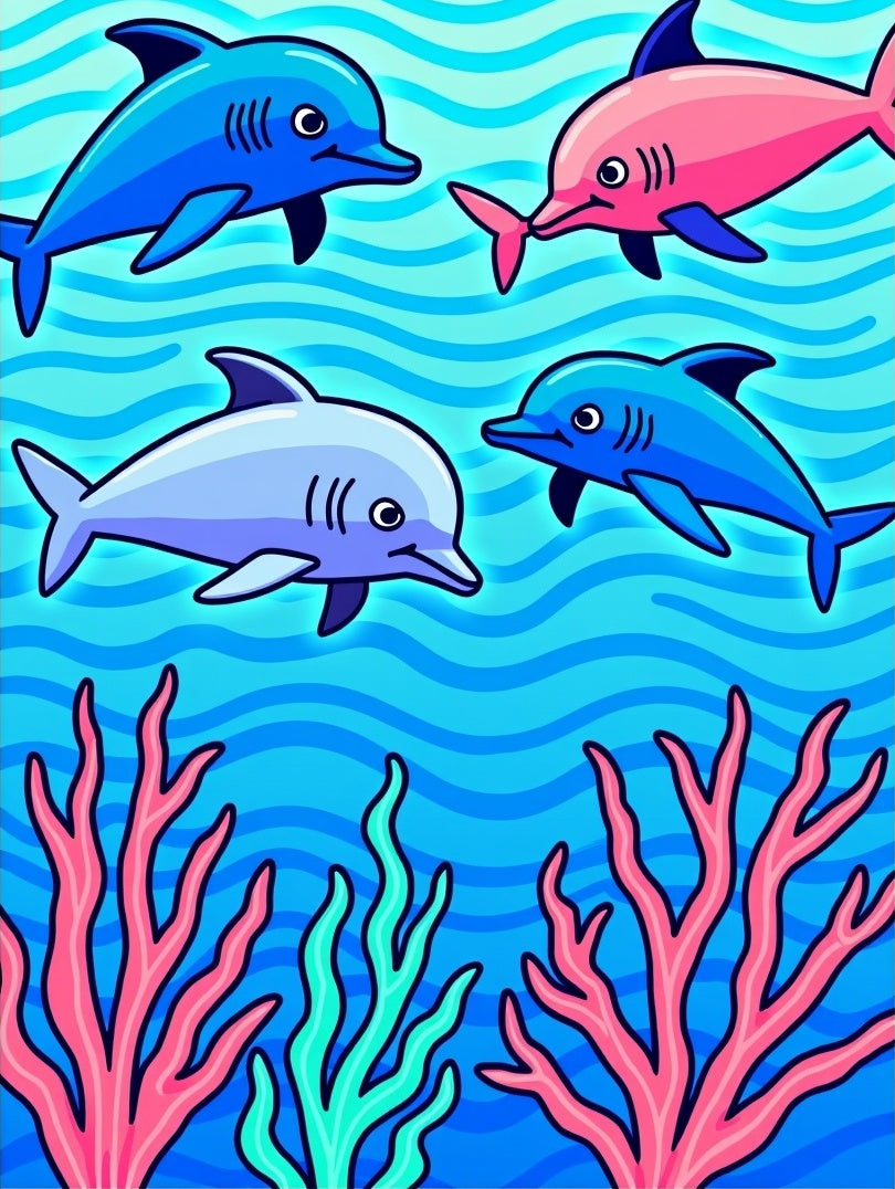 Playful Dolphins and Coral Reef Rug