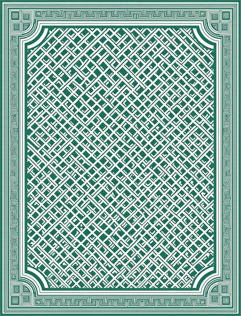 Deep Green Interlocking Lattice Border Rug