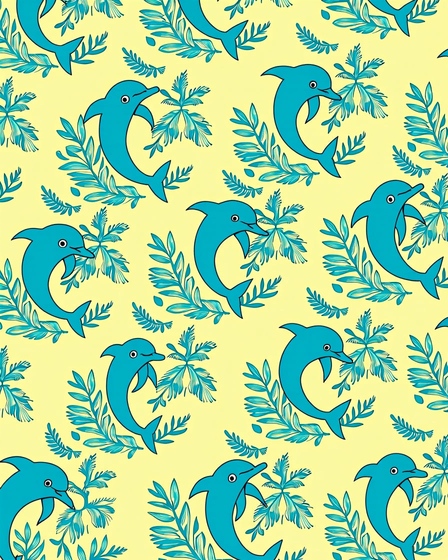 Aqua Dolphins With Blue Ferns Rug